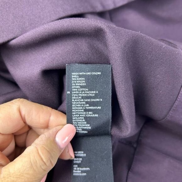 COS Burgundy Long Sleeve Cotton Boatneck Contrast Button Cuff Shift Dress Size M - Picture 13 of 13